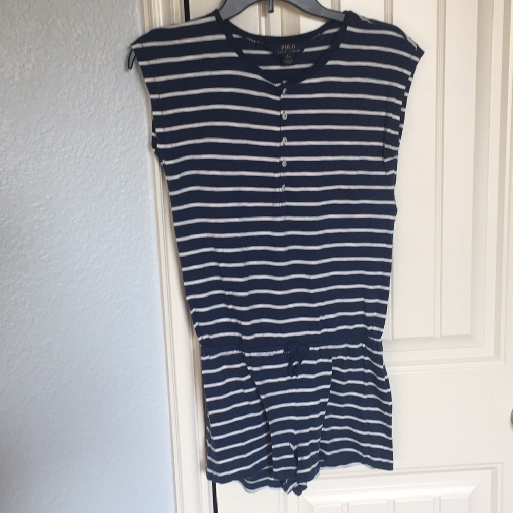Blue and White Striped Romper